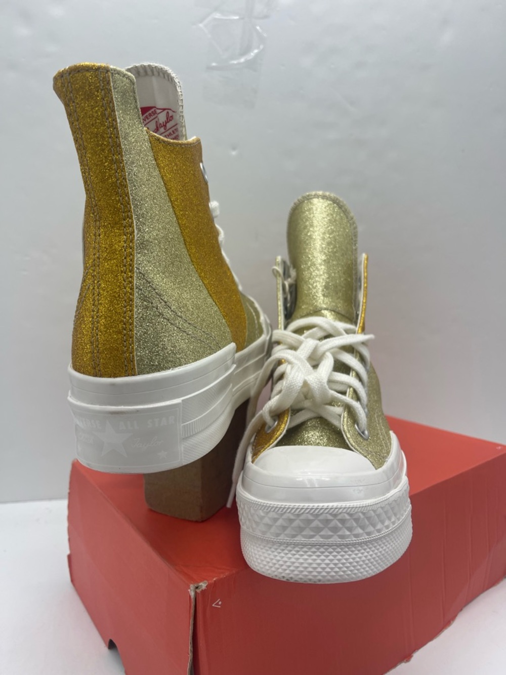 Converse WMNS Chuck 70 Plus Hi A08176C Vintage White/Dark Gold Platform Sneakers - Picture 6 of 16